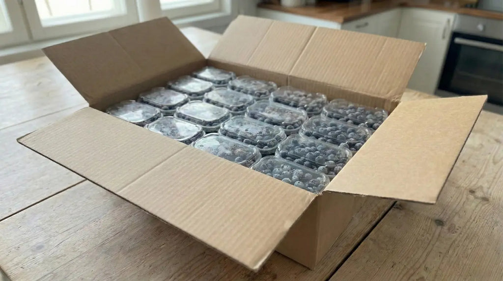 Yrjölän marjatilan mustikat tukkulaatikossa